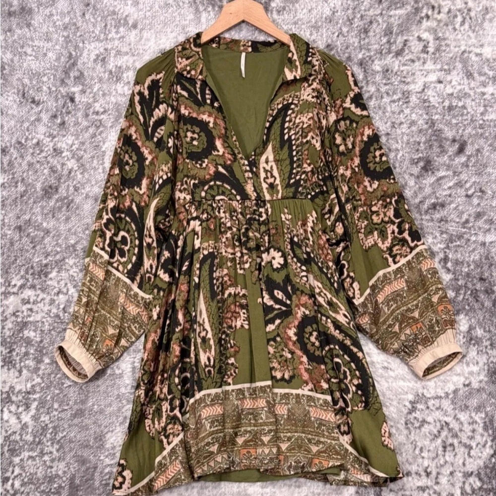 Free People Olive and Black Floral Dress